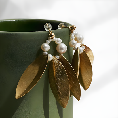 Freedom - Bohemian Pearl Leaf Earrings